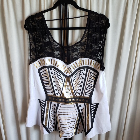 Caren Sport Tops - Caren Sport 3X sleeveless black/white top/shirt